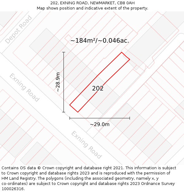 202, EXNING ROAD, NEWMARKET, CB8 0AH: Plot and title map