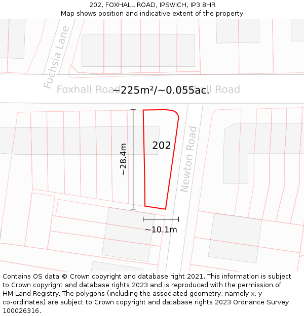 202, FOXHALL ROAD, IPSWICH, IP3 8HR: Plot and title map