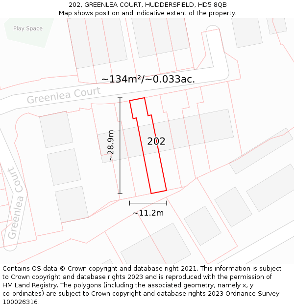 202, GREENLEA COURT, HUDDERSFIELD, HD5 8QB: Plot and title map