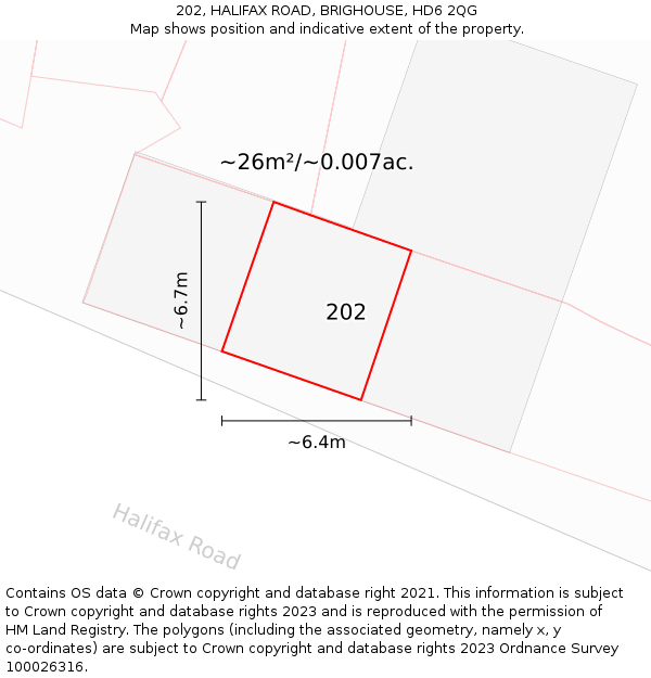 202, HALIFAX ROAD, BRIGHOUSE, HD6 2QG: Plot and title map
