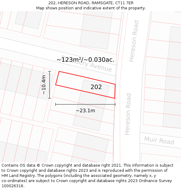 202, HERESON ROAD, RAMSGATE, CT11 7ER: Plot and title map