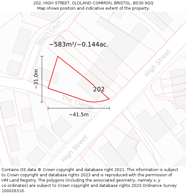 202, HIGH STREET, OLDLAND COMMON, BRISTOL, BS30 9QQ: Plot and title map