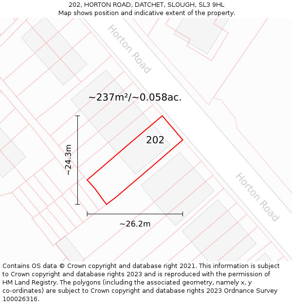 202, HORTON ROAD, DATCHET, SLOUGH, SL3 9HL: Plot and title map