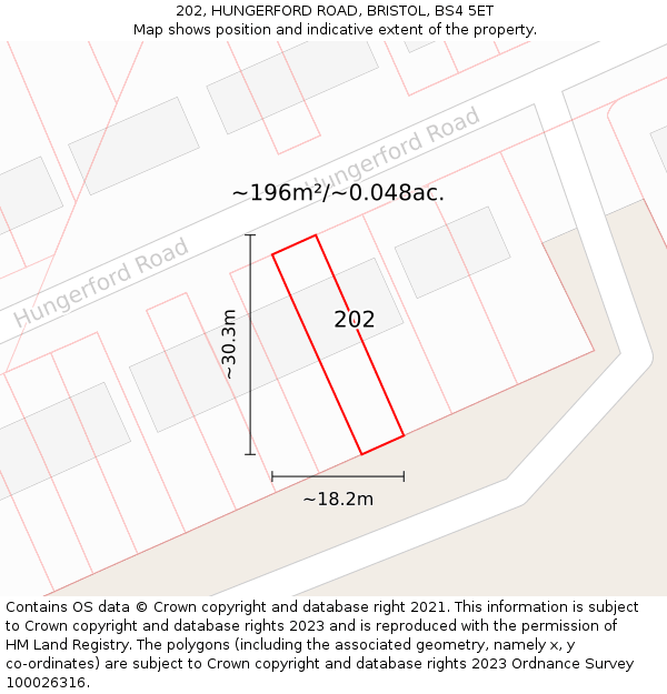 202, HUNGERFORD ROAD, BRISTOL, BS4 5ET: Plot and title map
