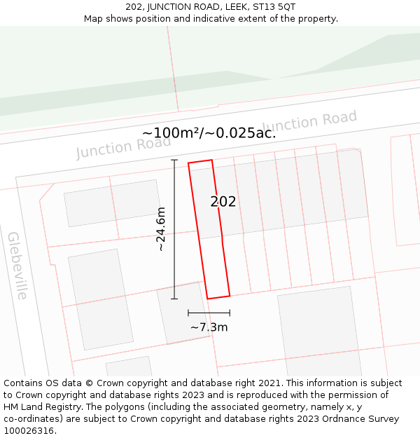 202, JUNCTION ROAD, LEEK, ST13 5QT: Plot and title map