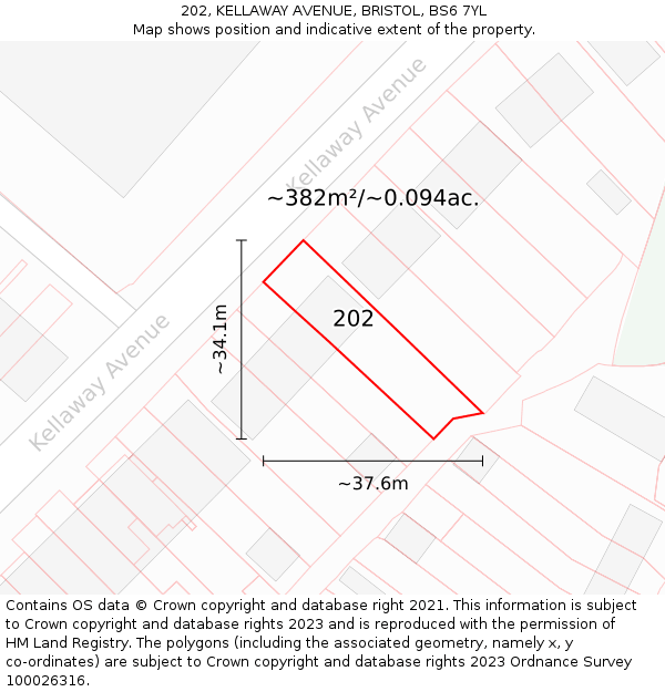 202, KELLAWAY AVENUE, BRISTOL, BS6 7YL: Plot and title map