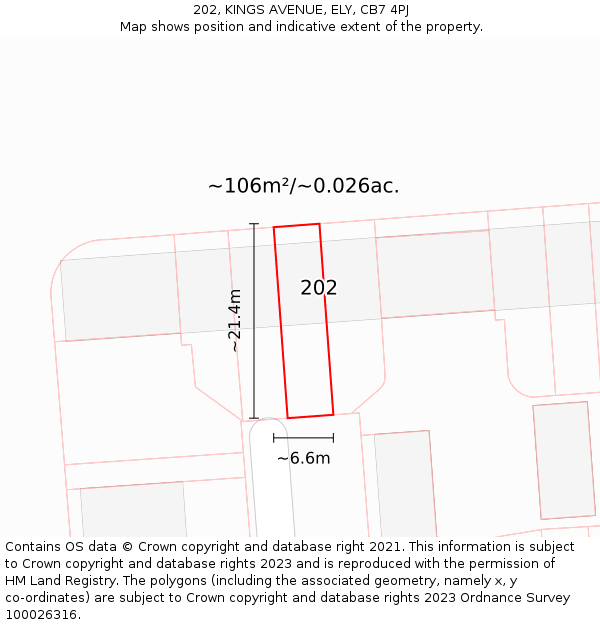 202, KINGS AVENUE, ELY, CB7 4PJ: Plot and title map