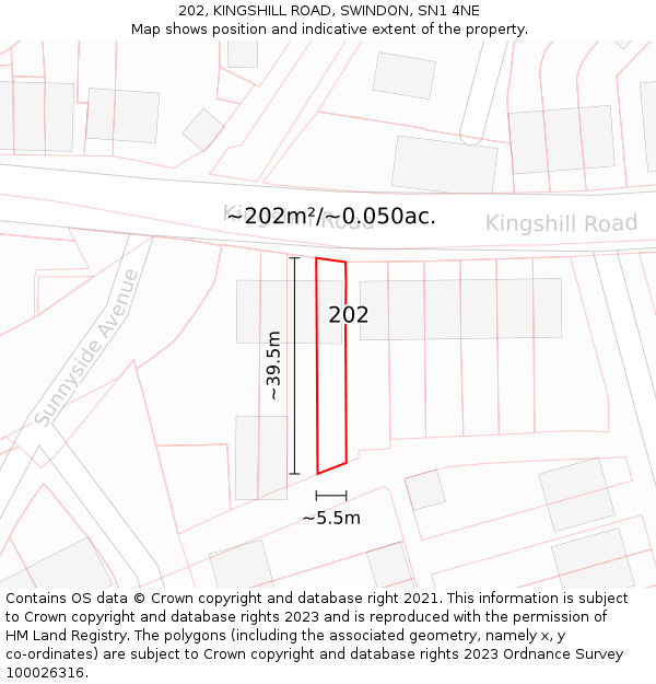 202, KINGSHILL ROAD, SWINDON, SN1 4NE: Plot and title map