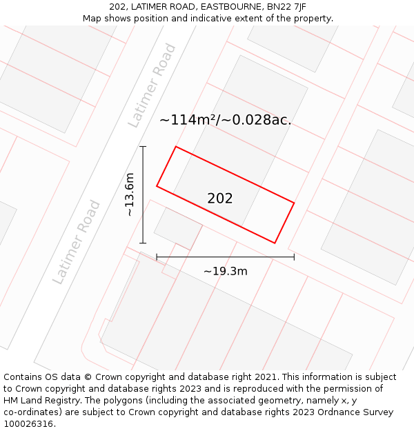 202, LATIMER ROAD, EASTBOURNE, BN22 7JF: Plot and title map