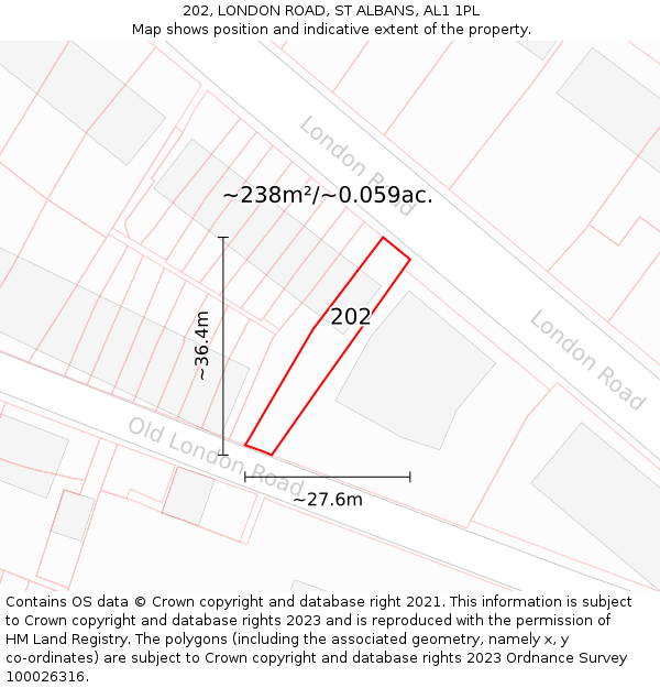 202, LONDON ROAD, ST ALBANS, AL1 1PL: Plot and title map