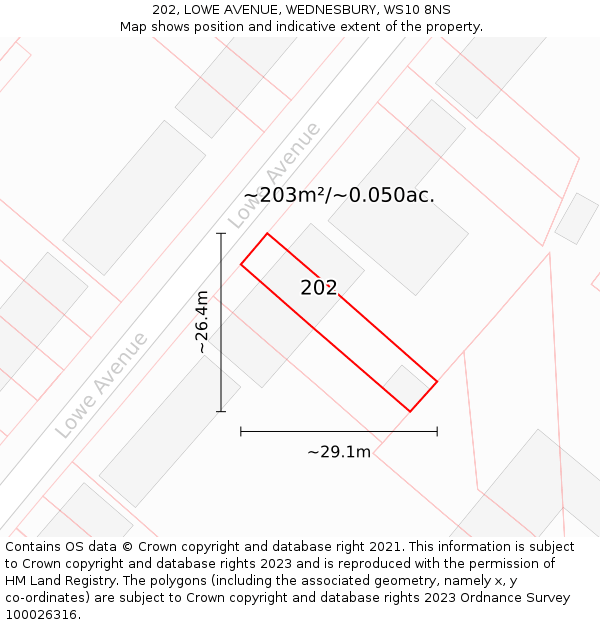 202, LOWE AVENUE, WEDNESBURY, WS10 8NS: Plot and title map