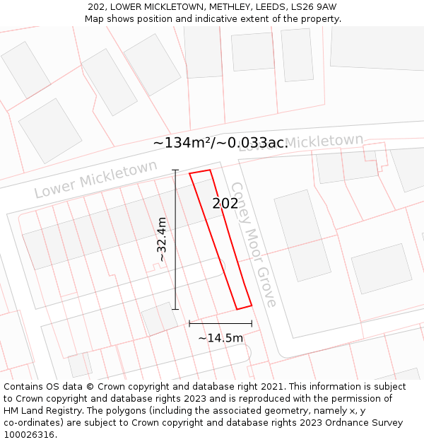 202, LOWER MICKLETOWN, METHLEY, LEEDS, LS26 9AW: Plot and title map