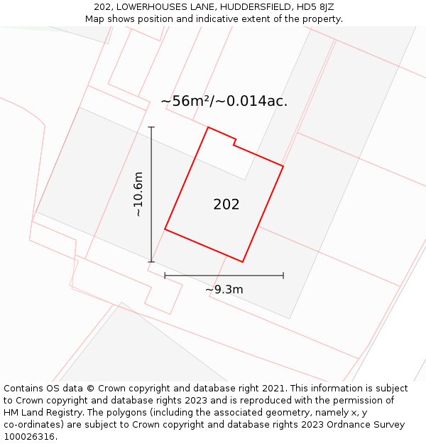 202, LOWERHOUSES LANE, HUDDERSFIELD, HD5 8JZ: Plot and title map