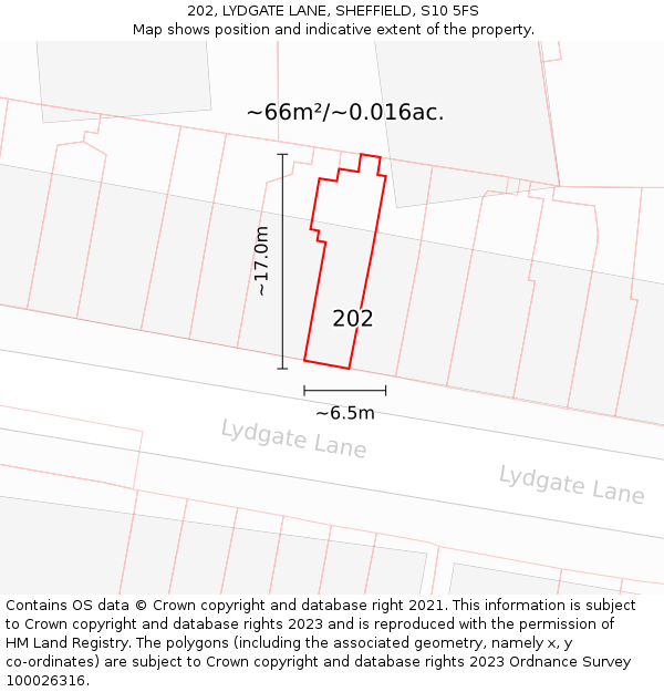 202, LYDGATE LANE, SHEFFIELD, S10 5FS: Plot and title map