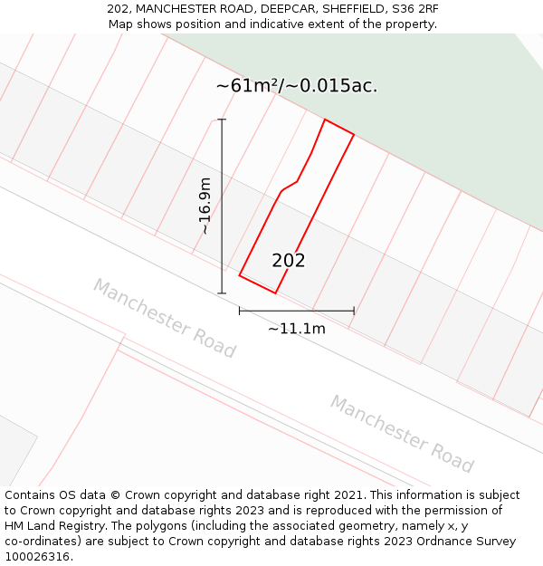 202, MANCHESTER ROAD, DEEPCAR, SHEFFIELD, S36 2RF: Plot and title map