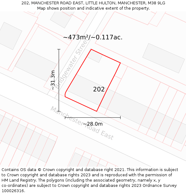202, MANCHESTER ROAD EAST, LITTLE HULTON, MANCHESTER, M38 9LG: Plot and title map