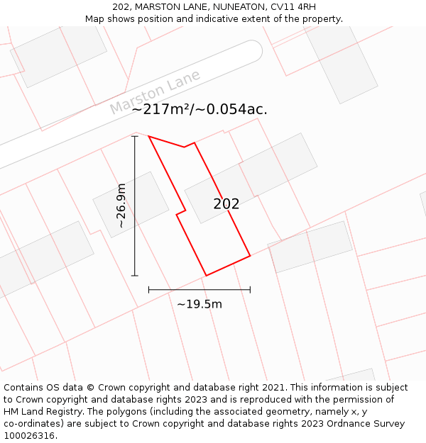 202, MARSTON LANE, NUNEATON, CV11 4RH: Plot and title map
