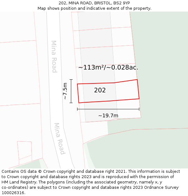 202, MINA ROAD, BRISTOL, BS2 9YP: Plot and title map