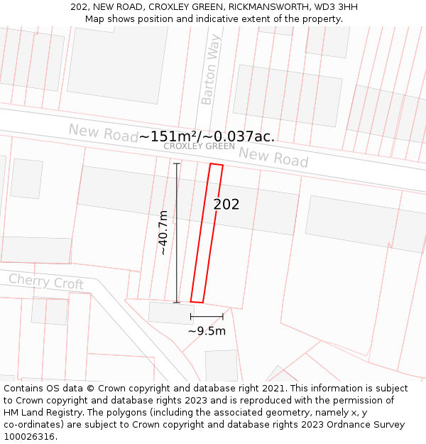202, NEW ROAD, CROXLEY GREEN, RICKMANSWORTH, WD3 3HH: Plot and title map