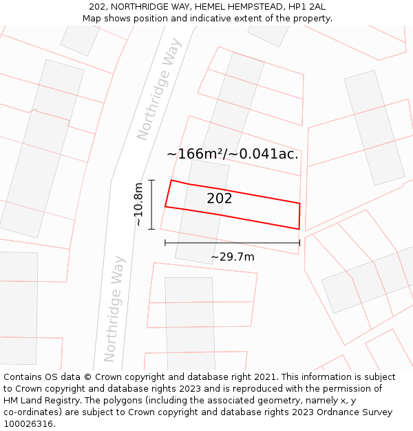 202, NORTHRIDGE WAY, HEMEL HEMPSTEAD, HP1 2AL: Plot and title map