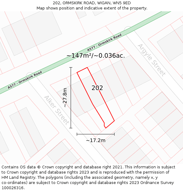 202, ORMSKIRK ROAD, WIGAN, WN5 9ED: Plot and title map