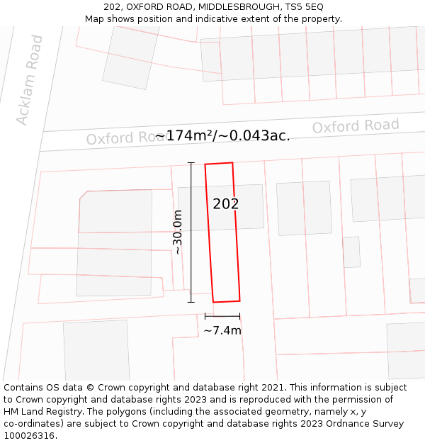 202, OXFORD ROAD, MIDDLESBROUGH, TS5 5EQ: Plot and title map
