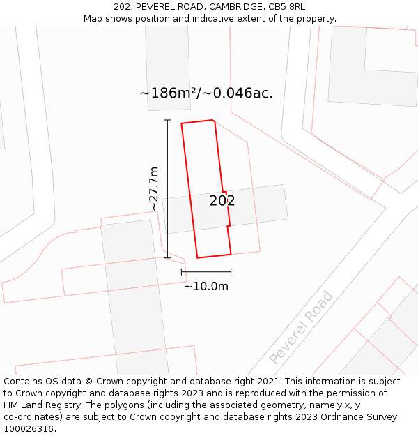 202, PEVEREL ROAD, CAMBRIDGE, CB5 8RL: Plot and title map