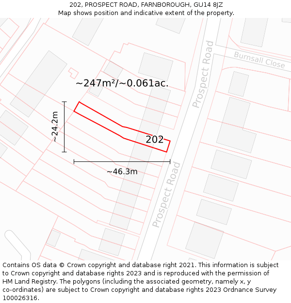 202, PROSPECT ROAD, FARNBOROUGH, GU14 8JZ: Plot and title map