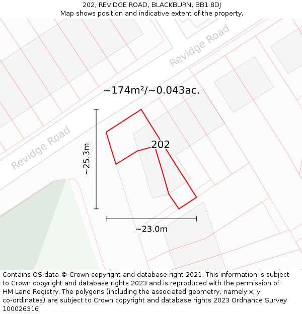 202, REVIDGE ROAD, BLACKBURN, BB1 8DJ: Plot and title map