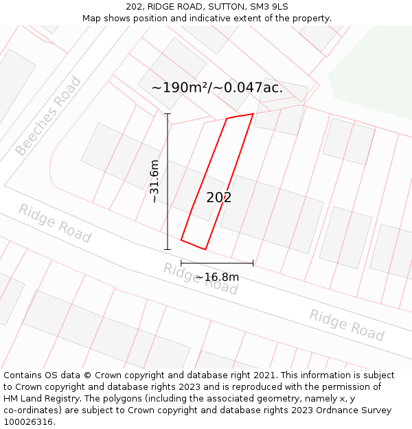 202, RIDGE ROAD, SUTTON, SM3 9LS: Plot and title map