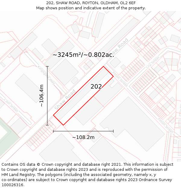 202, SHAW ROAD, ROYTON, OLDHAM, OL2 6EF: Plot and title map