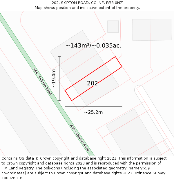 202, SKIPTON ROAD, COLNE, BB8 0NZ: Plot and title map