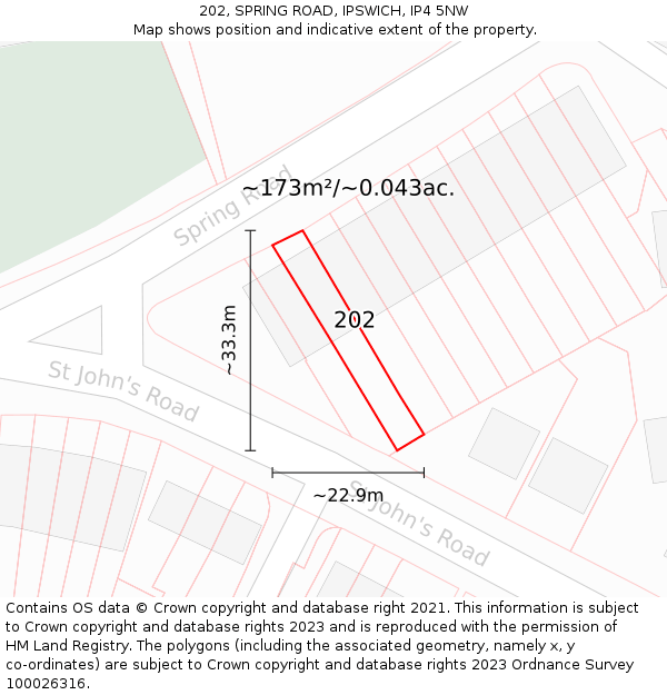 202, SPRING ROAD, IPSWICH, IP4 5NW: Plot and title map