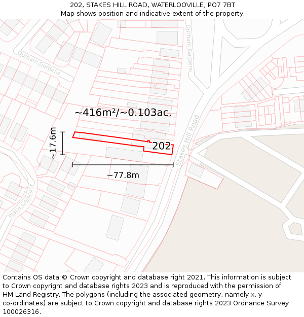 202, STAKES HILL ROAD, WATERLOOVILLE, PO7 7BT: Plot and title map