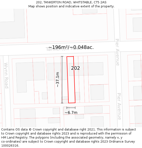 202, TANKERTON ROAD, WHITSTABLE, CT5 2AS: Plot and title map