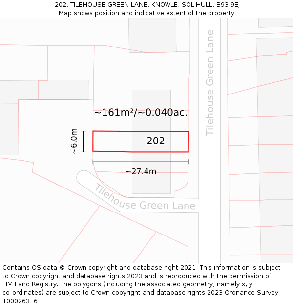 202, TILEHOUSE GREEN LANE, KNOWLE, SOLIHULL, B93 9EJ: Plot and title map