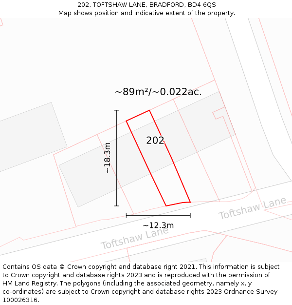 202, TOFTSHAW LANE, BRADFORD, BD4 6QS: Plot and title map