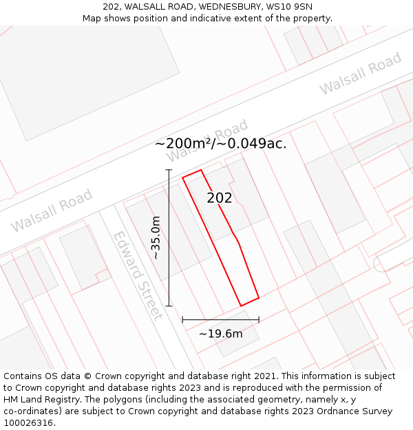 202, WALSALL ROAD, WEDNESBURY, WS10 9SN: Plot and title map