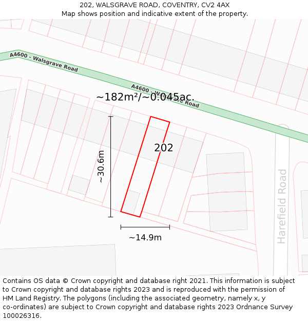 202, WALSGRAVE ROAD, COVENTRY, CV2 4AX: Plot and title map