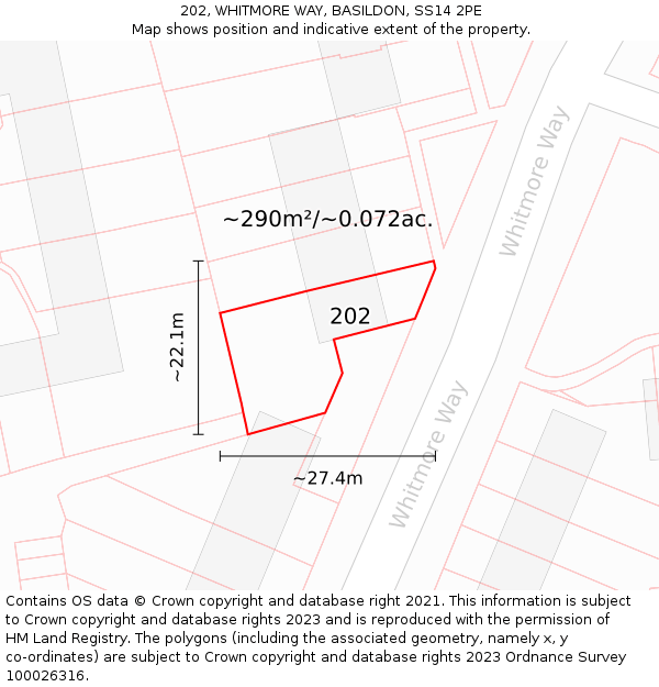 202, WHITMORE WAY, BASILDON, SS14 2PE: Plot and title map