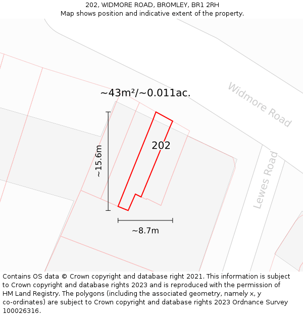 202, WIDMORE ROAD, BROMLEY, BR1 2RH: Plot and title map