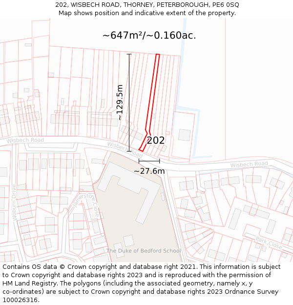 202, WISBECH ROAD, THORNEY, PETERBOROUGH, PE6 0SQ: Plot and title map