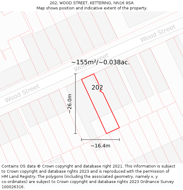 202, WOOD STREET, KETTERING, NN16 9SA: Plot and title map