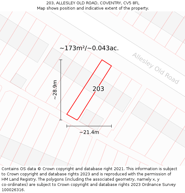 203, ALLESLEY OLD ROAD, COVENTRY, CV5 8FL: Plot and title map