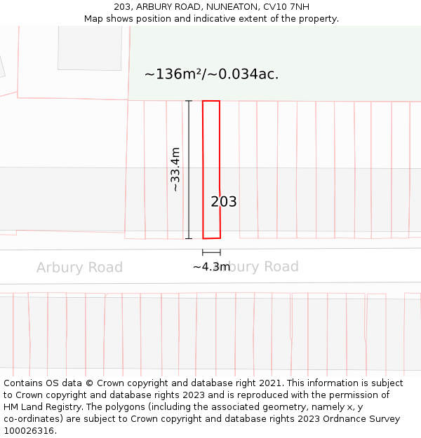 203, ARBURY ROAD, NUNEATON, CV10 7NH: Plot and title map