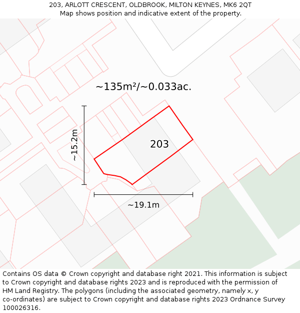 203, ARLOTT CRESCENT, OLDBROOK, MILTON KEYNES, MK6 2QT: Plot and title map