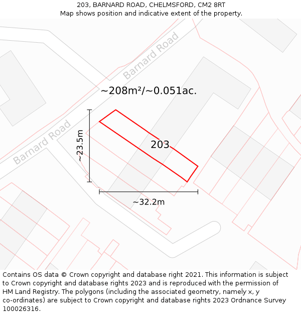 203, BARNARD ROAD, CHELMSFORD, CM2 8RT: Plot and title map