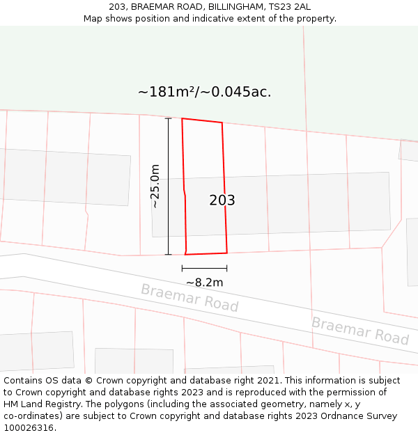 203, BRAEMAR ROAD, BILLINGHAM, TS23 2AL: Plot and title map