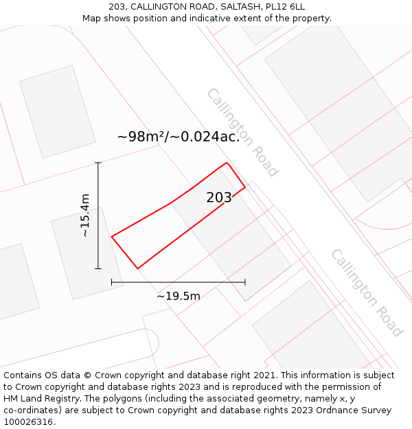 203, CALLINGTON ROAD, SALTASH, PL12 6LL: Plot and title map