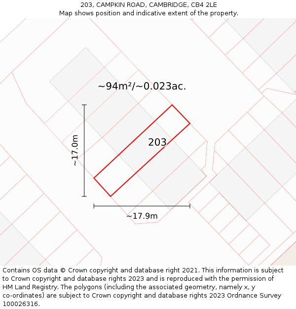 203, CAMPKIN ROAD, CAMBRIDGE, CB4 2LE: Plot and title map